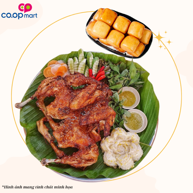 Gà quay mắm nhĩ + bánh bao