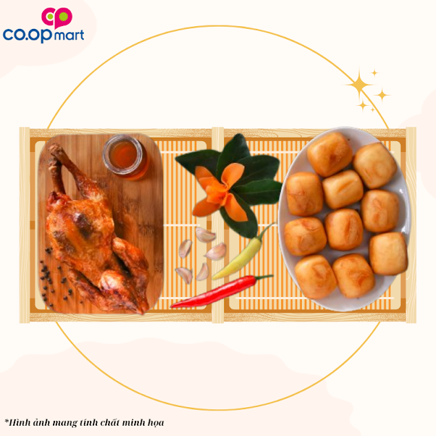 Gà quay mật ong + bánh bao