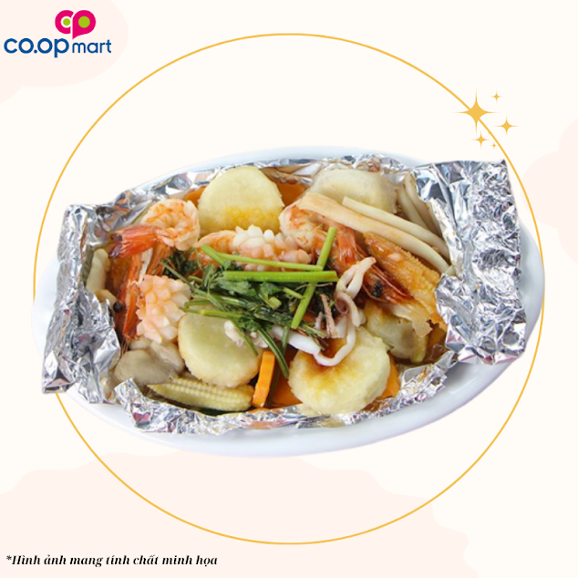 Nấm + hải sản nướng giấy bạc